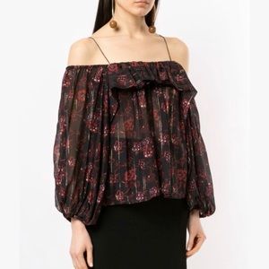 Ulla Johnson Coline Cold Shoulder Crepe Top in Noir
